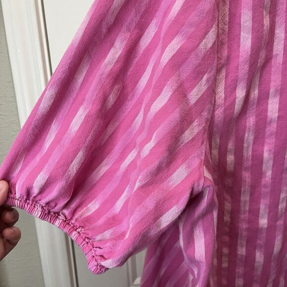 Lane Bryant Pink Striped Half Sleeve Elastic Cuff V Neck Popover Top Women Sz 20 - Picture 7 of 9
